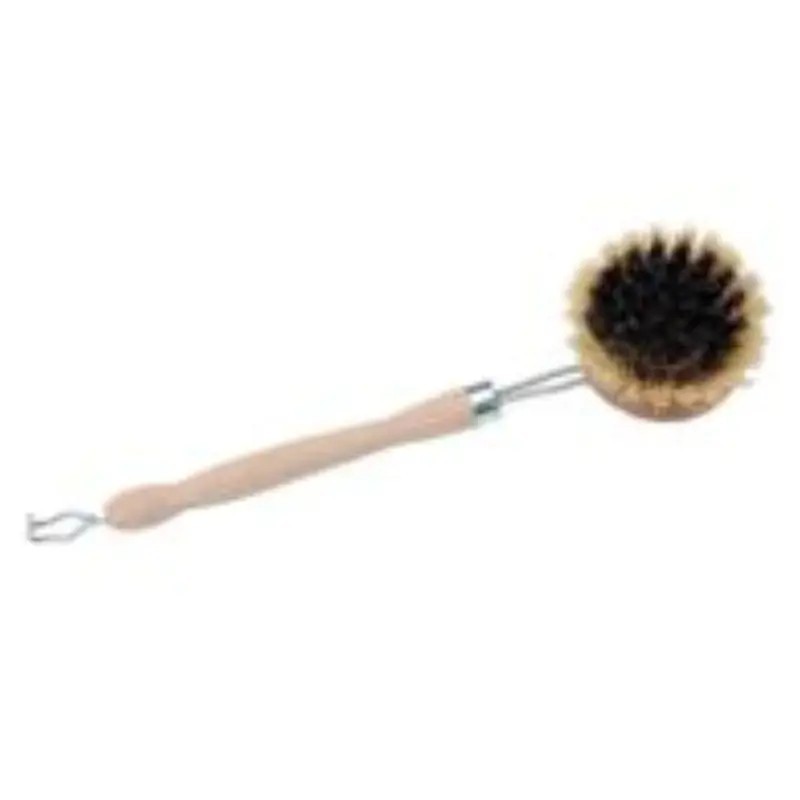Brosse à vaisselle en fibre agave, laiton et bois - Vue côté brosse