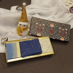 Coffret cadeau de savons PLAISIR D'HIVER - Vue Coffret ouvert - Composition Splash - Exfolize - Bandeau bleu