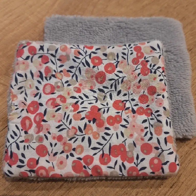 Lingette lavable coton et bambou - Imprimé Fleur Rose