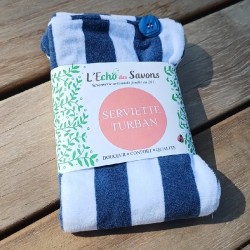 Turban 100% Coton pour les cheveux - Rayures Marine Blanc - Seul