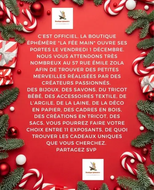 Affiche de la boutique éphémère 2023 de l'Association Fée Main Saint-Quentin