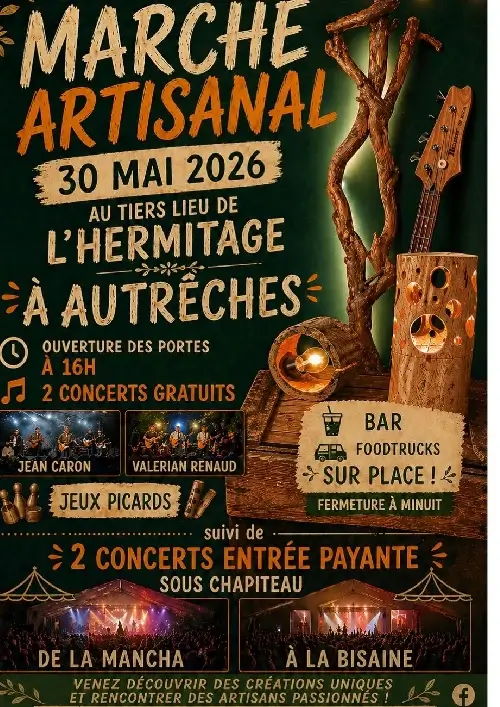 Affiche du Marché Artisanal au Tiers Lieu de l'Hermitage à Autrèches le 30 mai 2026